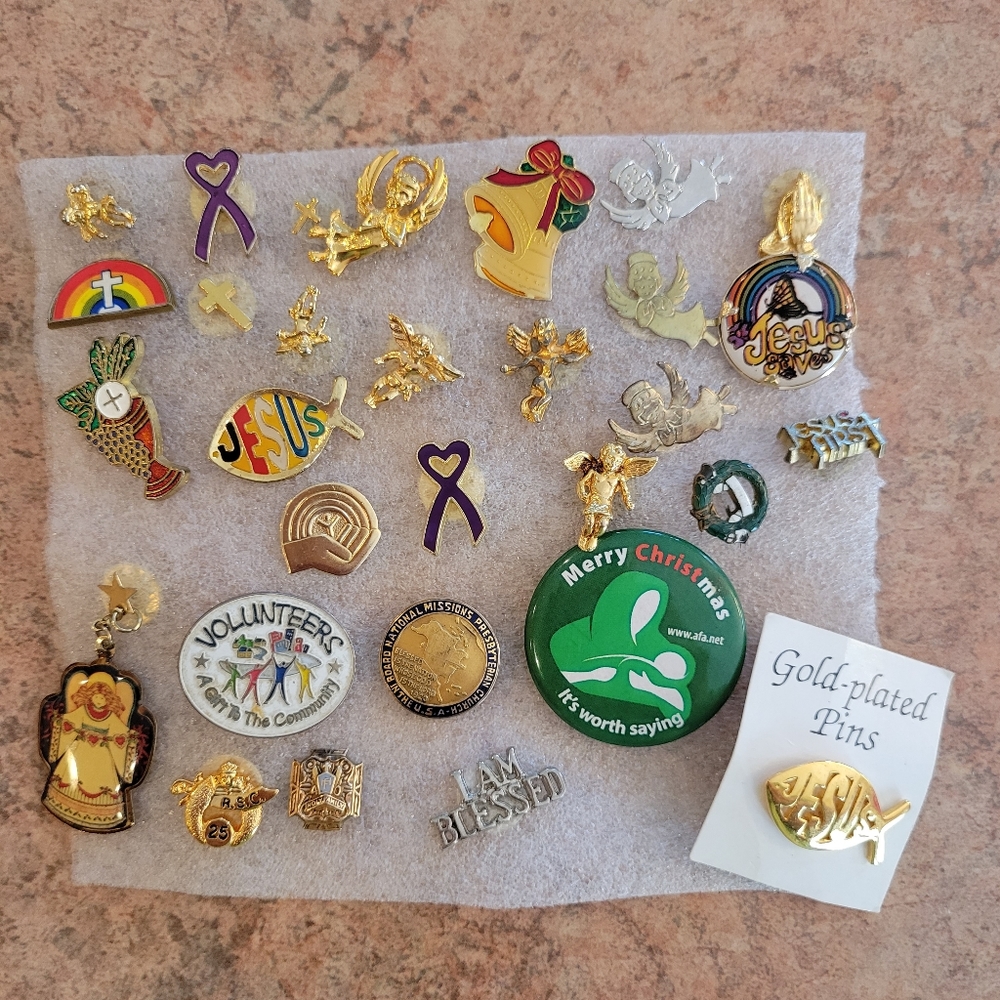 Vintage & Other Religious Tie Tacks Pins ~ Jesus ~ Angel ~ Crafting